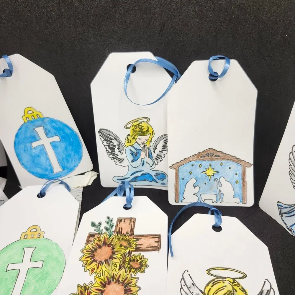 Hand Crafted Winter Christmas Gift Tags Thank You Cards Set of 12